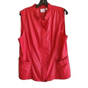 EP Pro Golf Red Houndstooth Vest Button and Zipper Closure Ruched Mock Neck L